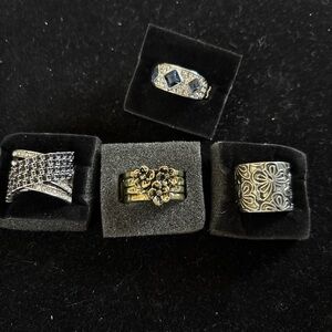 Elegant Silver and Black Women's Ring Set